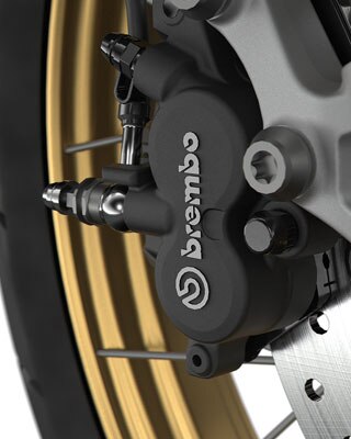 We see the black Brembo brake system.