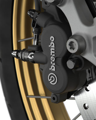 We see the black Brembo brake system.