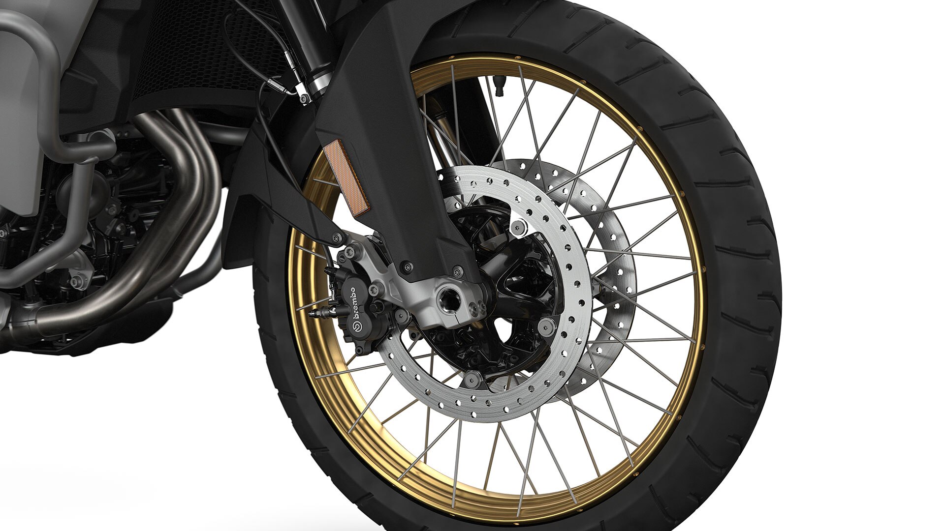 We see the rims in anodised gold.