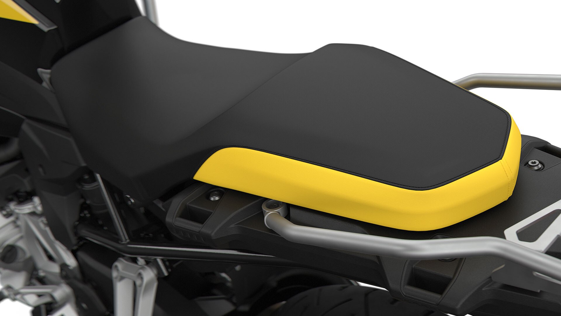 We see the seat in black-yellow