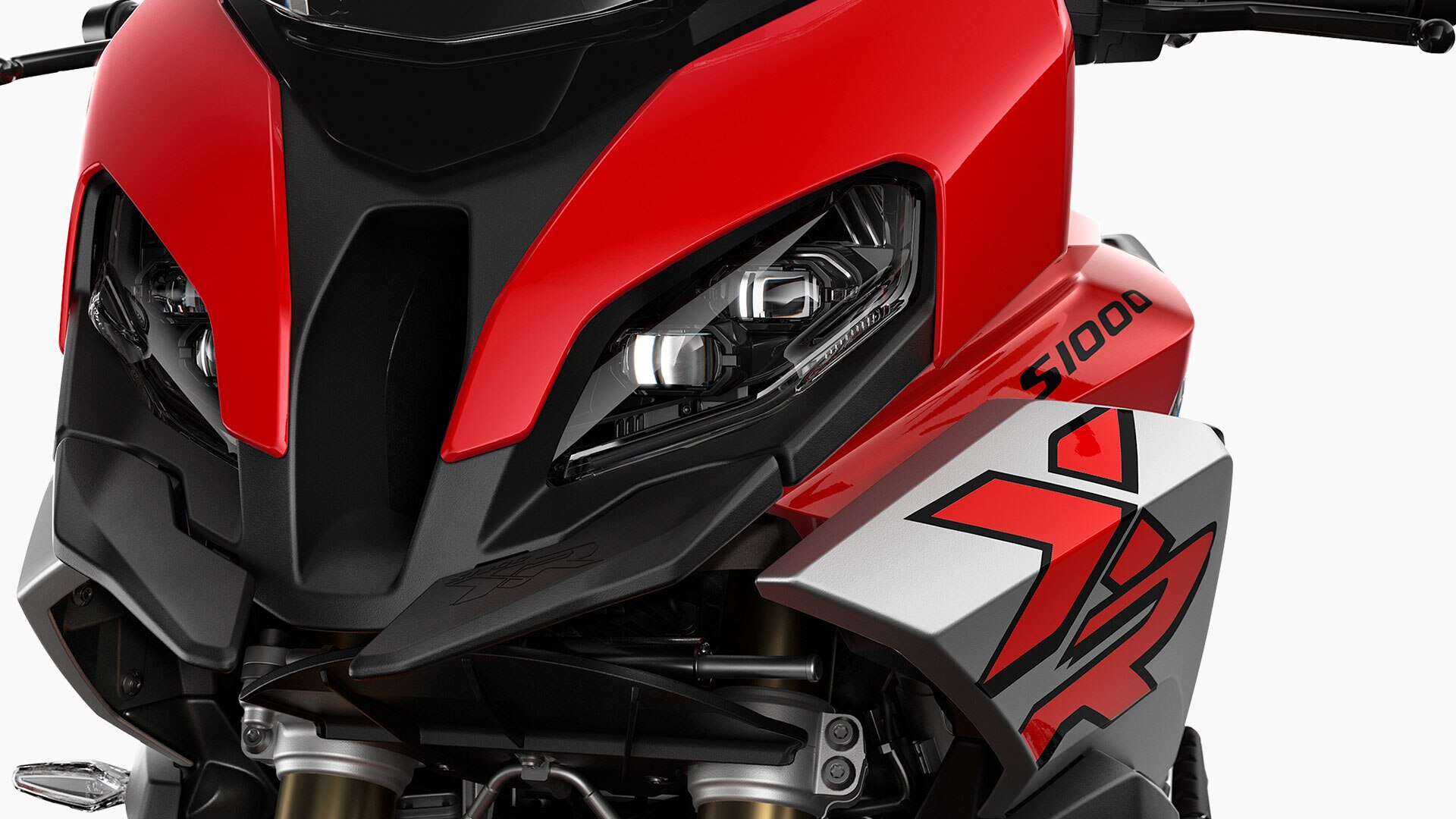 Nous voyons l'avant de la moto avec phares Headlight Pro.